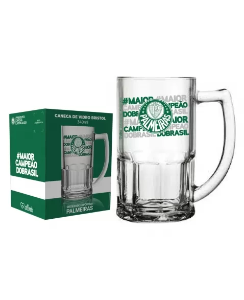 CANECA DE VIDRO BRISTOL 340ML PALMEIRAS LUVA COM 1