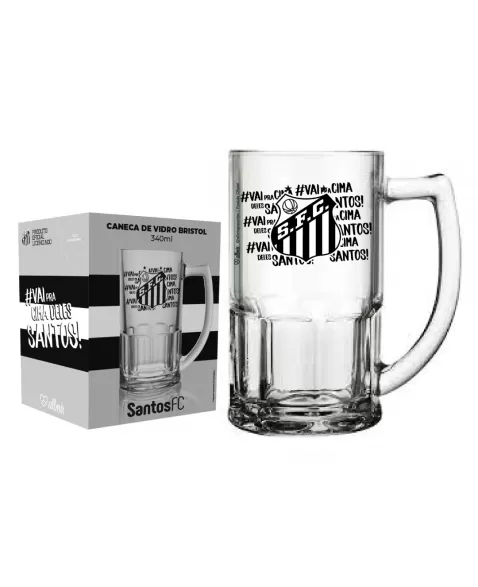 CANECA DE VIDRO BRISTOL 340ML SANTOS LUVA COM 1