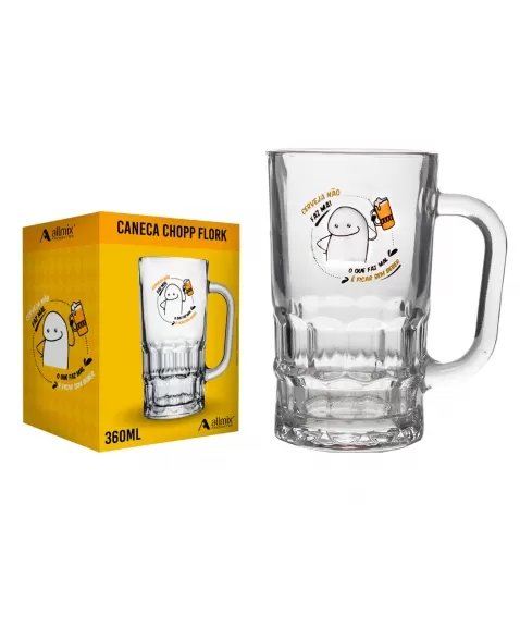 Caneca de Chopp Vidro Flork 306 ML - Cerveja Não Faz Mal - Luva com 1