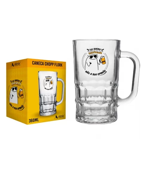 Caneca Chopp 360ml Vidro Flork - Eu quero Cerveja - Luva com 1