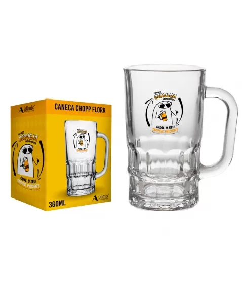 Caneca de Chopp Vidro Flork 360 ML - Eu Faco Cerveja Desaparecer Luva com 1