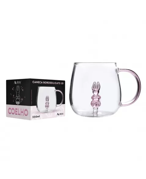 Caneca Botossilicato 350ML Coelho 3D - Luva com 1