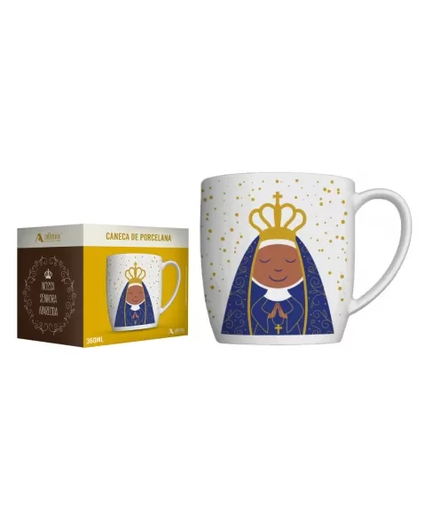 CANECA PORCELANA SANTINHOS 290 ML LUVA COM 1