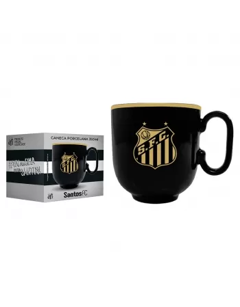 Caneca Porcelana Forma Preta 350ML Santos Luva com 01