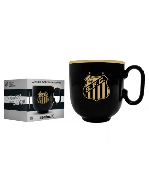 Caneca Porcelana Forma Preta 350ML Santos Luva com 01