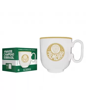 Caneca Porcelana Forma Branca 350ML Palmeiras Luva com 01