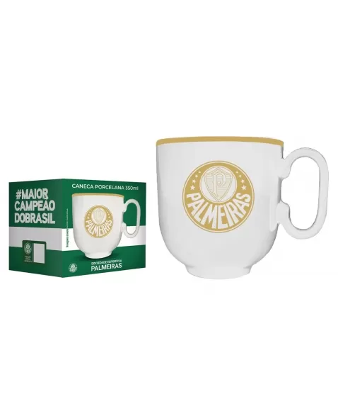 Caneca Porcelana Forma Branca 350ML Palmeiras Luva com 01