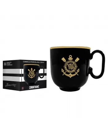 Caneca Porcelana Forma Preta 350ML Corinthians Luva Com 01