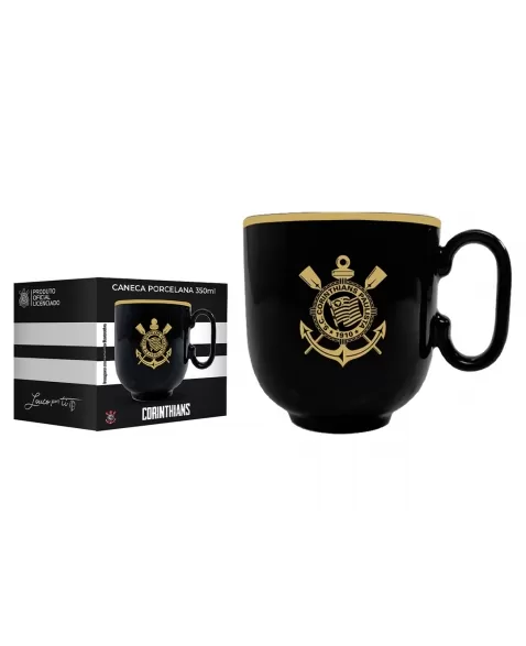 Caneca Porcelana Forma Preta 350ML Corinthians Luva Com 01