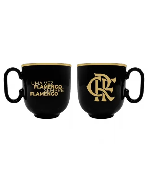 Caneca de Porcelana Forma Preta de 350ml Flamengo Luva com 01