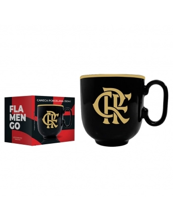 Caneca de Porcelana Forma Preta de 350ml Flamengo Luva com 01