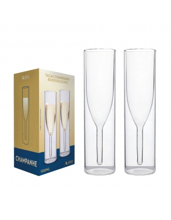 Copo Borossilicato Parede Dupla Champanhe 100ml - Kit com 02