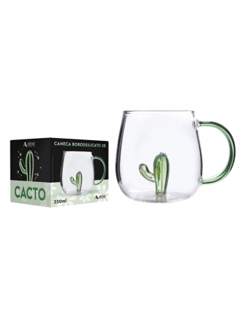 Caneca Borossilicato 3D 350ML LUVA COM 1 - CACTO