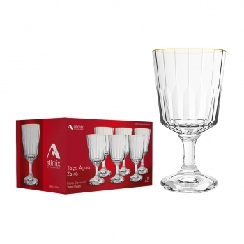 Taça Água de Vidro Zaira Filete Dourado 350ml