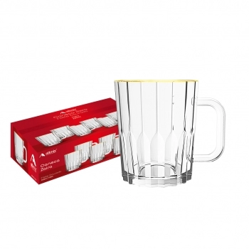 Caneca de Vidro Zaira Filete Dourado 260ml