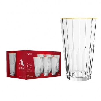 Copo de Vidro Long Drink Zaira Filete Dourado 470ml