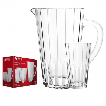 Conjunto de Jarra 1250ml e Copos de Vidro 470ml Zaira Luva com 05