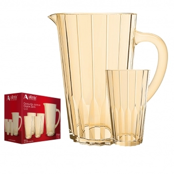 Conjunto de Jarra 1250ml e Copos de Vidro 470ml Zaira Gold Luva com 05