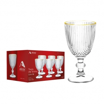 Taça Vinho de Vidro Laure Filete Dourado 330ml