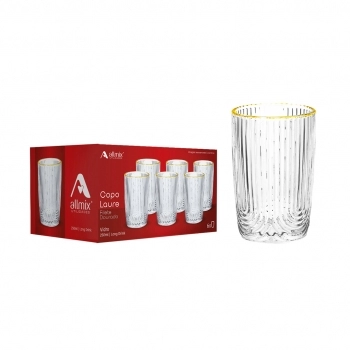 Copo de Vidro Long Drink Laure Filete Dourado 250ml