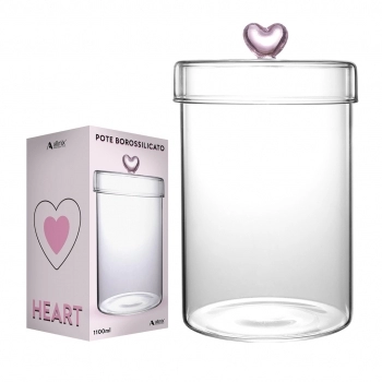 Pote Borossilicato Redondo Com Tampa1100ml Coração na Luva com 01