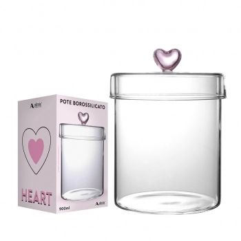 Pote Borossilicato Redondo com Tampa 900 ML Coração na Luva com 01