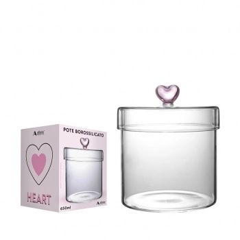 Pote Borossilicato Redondo com Tampa 650ml Coração na Luva com 01