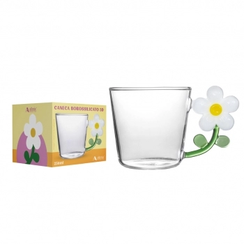 Caneca Borossilicato Pétalas 250ml Luva com 1 – Branca